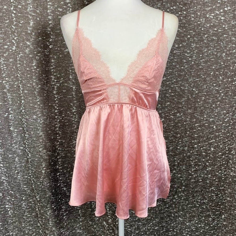 Victoria's Secret Pink Satin Lace Babydoll Chantilly Slip Top Women's Small
